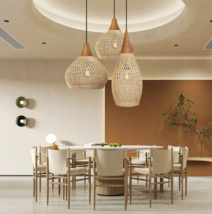 Rotan Hanglamp – Handgeweven Bamboe Plafondlamp met Retro Design