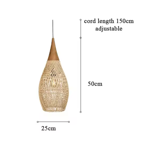 Rustieke Rotan Hanglamp – Handgeweven Plafondlamp 25×50 cm, Vintage Design