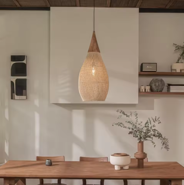 Rustieke Rotan Hanglamp – Handgeweven Plafondlamp 25×50 cm, Vintage Design