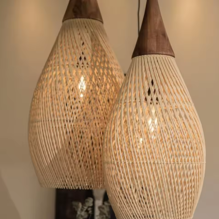 Rustieke Rotan Hanglamp – Handgeweven Plafondlamp 25×50 cm, Vintage Design