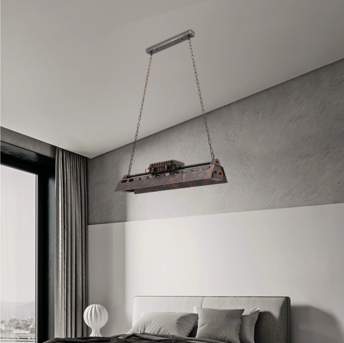 Industriële Retro Hanglamp – Verstelbare Ketting, 4x E27 Fittingen, IJzer & Aluminium