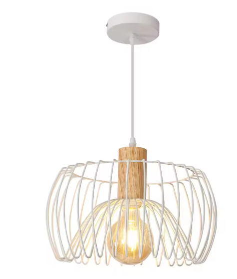 Retro Hanglamp – Hout & Metaal, Scandinavisch Design, E27 Fitting