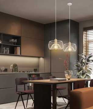 Retro Hanglamp – Hout & Metaal, Scandinavisch Design, E27 Fitting