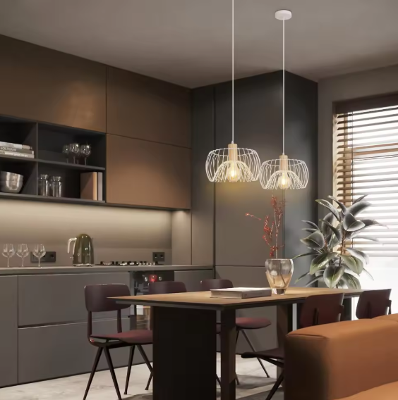 Retro Hanglamp – Hout & Metaal, Scandinavisch Design, E27 Fitting