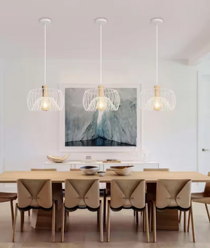 Retro Hanglamp – Hout & Metaal, Scandinavisch Design, E27 Fitting