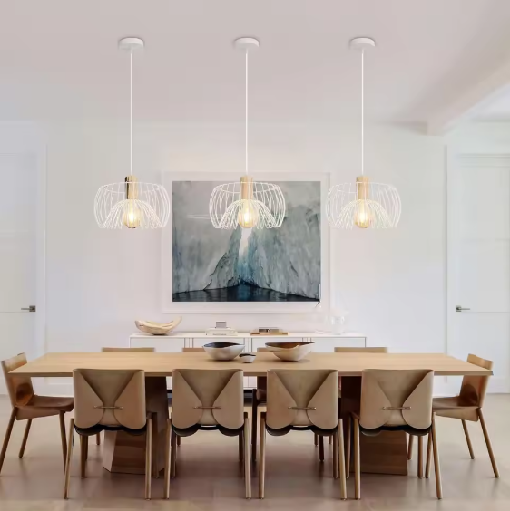Retro Hanglamp – Hout & Metaal, Scandinavisch Design, E27 Fitting