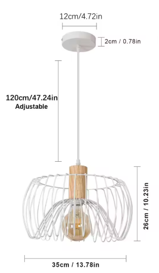 Retro Hanglamp – Hout & Metaal, Scandinavisch Design, E27 Fitting
