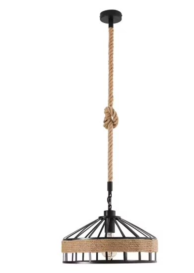 Rustieke Hanglamp – Verstelbaar Henneptouw, Industrieel Design, E27 Fitting