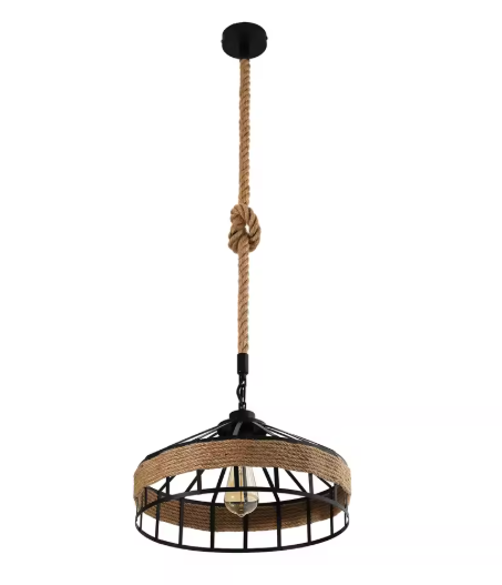 Rustieke Hanglamp – Verstelbaar Henneptouw, Industrieel Design, E27 Fitting