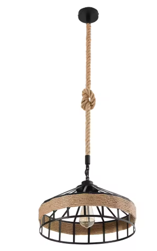 Rustieke Hanglamp – Verstelbaar Henneptouw, Industrieel Design, E27 Fitting