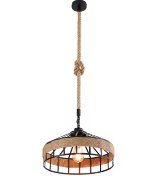 Rustieke Hanglamp – Verstelbaar Henneptouw, Industrieel Design, E27 Fitting
