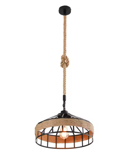 Rustieke Hanglamp – Verstelbaar Henneptouw, Industrieel Design, E27 Fitting