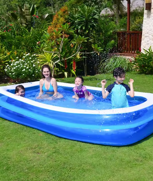 Opblaasbaar Familiezwembad – Groot Rechthoekig PVC Design, Comfortabel & Duurzaam
