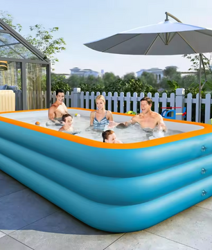 Opblaasbaar Familiezwembad – Groot PVC Rechthoekig Design, Duurzaam & Comfortabel