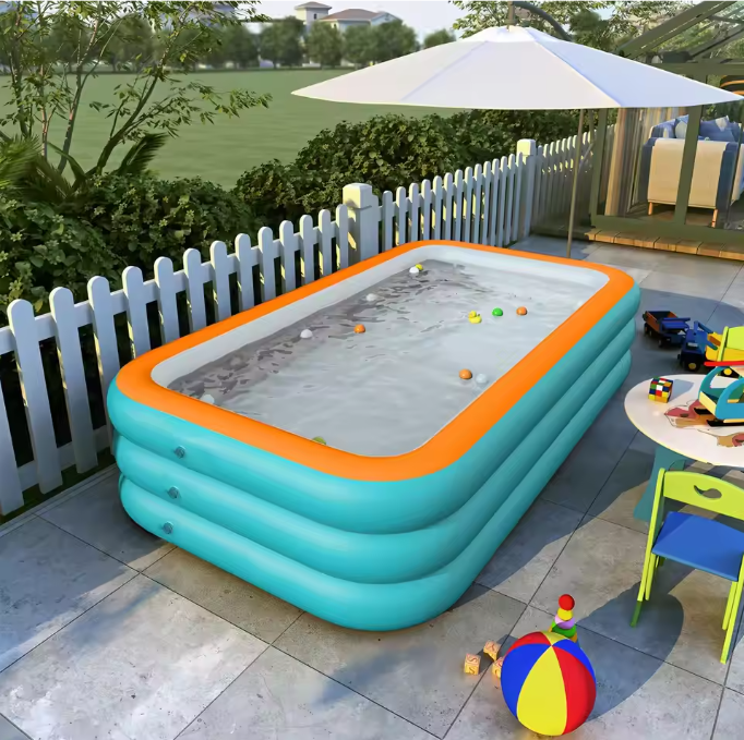 Opblaasbaar Familiezwembad – Groot PVC Rechthoekig Design, Duurzaam & Comfortabel