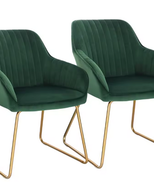 Set van 2 Fluwelen Eetkamerstoelen – Met Armleuningen & Metalen Poten, Modern en Comfortabel
