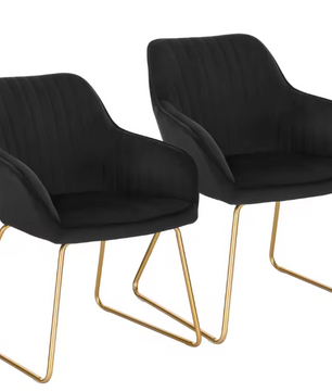 Set van 2 Fluwelen Eetkamerstoelen – Met Armleuningen & Metalen Poten, Modern en Comfortabel