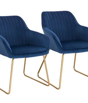 Set van 2 Fluwelen Eetkamerstoelen – Met Armleuningen & Metalen Poten, Modern en Comfortabel