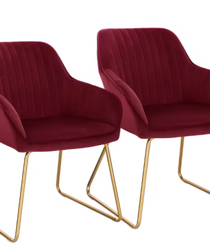 Set van 2 Fluwelen Eetkamerstoelen – Met Armleuningen & Metalen Poten, Modern en Comfortabel