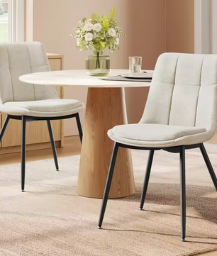 Set van 2 Chenille Eetkamerstoelen – Dubbel Kussen & Metalen Poten, Ergonomisch en Comfortabel