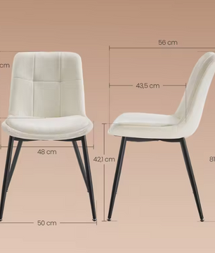 Set van 2 Chenille Eetkamerstoelen – Dubbel Kussen & Metalen Poten, Ergonomisch en Comfortabel