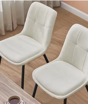 Set van 2 Chenille Eetkamerstoelen – Dubbel Kussen & Metalen Poten, Ergonomisch en Comfortabel