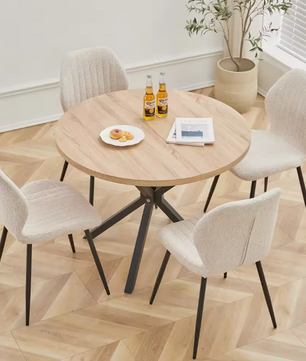 Set van 4 Linnen Eetkamerstoelen – Beklede Zitting & Metalen Poten, Modern en Comfortabel
