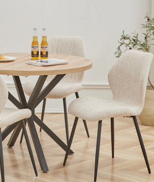 Set van 4 Linnen Eetkamerstoelen – Beklede Zitting & Metalen Poten, Modern en Comfortabel