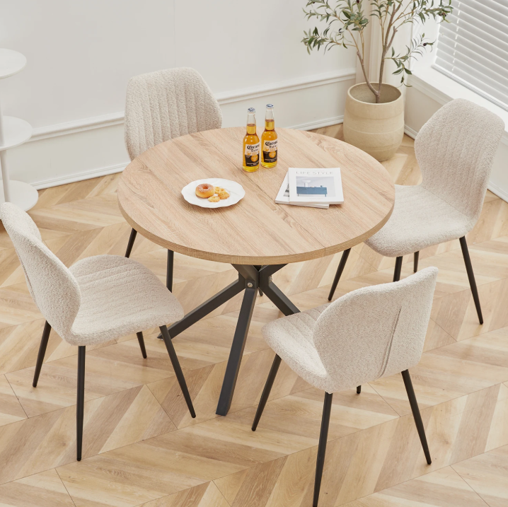 Set van 4 Linnen Eetkamerstoelen – Beklede Zitting & Metalen Poten, Modern en Comfortabel