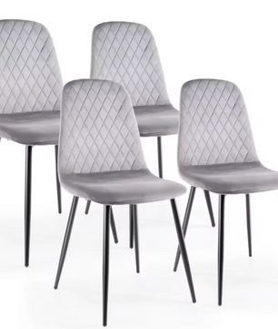 Set van 4 Fluwelen Eetkamerstoelen – Beklede Zitting & Metalen Poten, Modern en Comfortabel