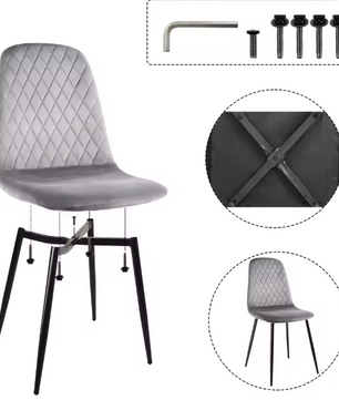Set van 4 Fluwelen Eetkamerstoelen – Beklede Zitting & Metalen Poten, Modern en Comfortabel
