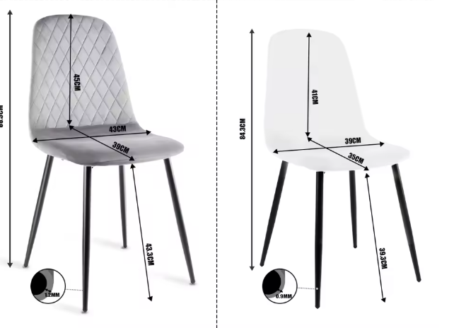 Set van 4 Fluwelen Eetkamerstoelen – Beklede Zitting & Metalen Poten, Modern en Comfortabel