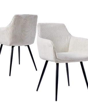 Set van 2 Moderne Eetkamerstoelen – Corduroy Bekleding & Metalen Poten, Comfortabel en Stijlvol
