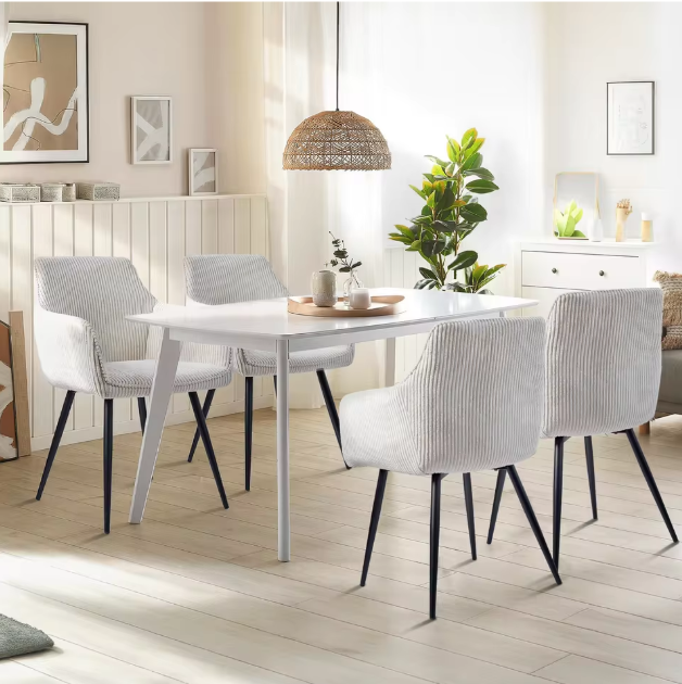 Set van 2 Moderne Eetkamerstoelen – Corduroy Bekleding & Metalen Poten, Comfortabel en Stijlvol