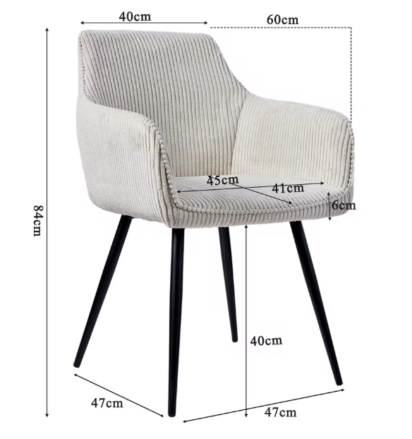 Set van 2 Moderne Eetkamerstoelen – Corduroy Bekleding & Metalen Poten, Comfortabel en Stijlvol
