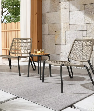 3-Delige Bistroset – Galvaniseerd Staal, Handgevlochten Touw & Houten Tafel, Voor Binnen en Buiten