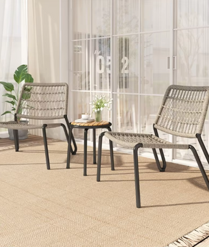 3-Delige Bistroset – Galvaniseerd Staal, Handgevlochten Touw & Houten Tafel, Voor Binnen en Buiten