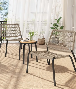 3-Delige Bistroset – Galvaniseerd Staal, Handgevlochten Touw & Houten Tafel, Voor Binnen en Buiten