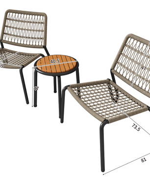 3-Delige Bistroset – Galvaniseerd Staal, Handgevlochten Touw & Houten Tafel, Voor Binnen en Buiten