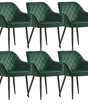 Set van 6 Fluwelen Eetkamerstoelen – Metalen Poten & Armleuningen, Modern en Comfortabel