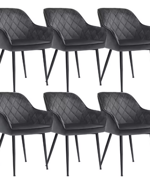 Set van 6 Fluwelen Eetkamerstoelen – Metalen Poten & Armleuningen, Modern en Comfortabel