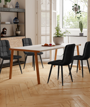Set van 4 Moderne Eetkamerstoelen – Fluwelen Zitting & Metalen Frame, Elegant en Comfortabel