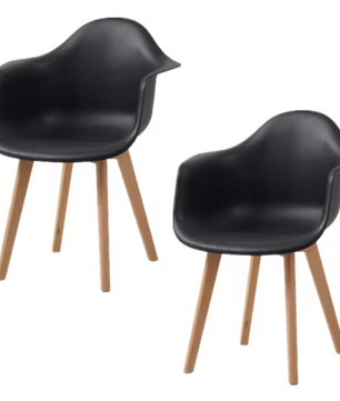 Set van 2 Kunststof Eetkamerstoelen – Armleuningen & Beukenhouten Poten, Modern en Comfortabel