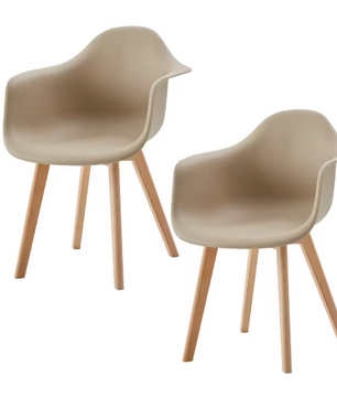 Set van 2 Kunststof Eetkamerstoelen – Armleuningen & Beukenhouten Poten, Modern en Comfortabel