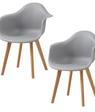 Set van 2 Kunststof Eetkamerstoelen – Armleuningen & Beukenhouten Poten, Modern en Comfortabel