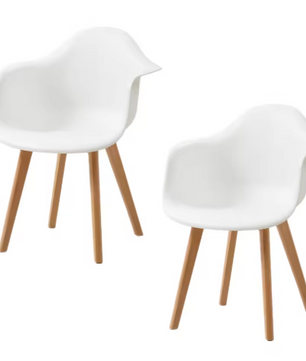 Set van 2 Kunststof Eetkamerstoelen – Armleuningen & Beukenhouten Poten, Modern en Comfortabel