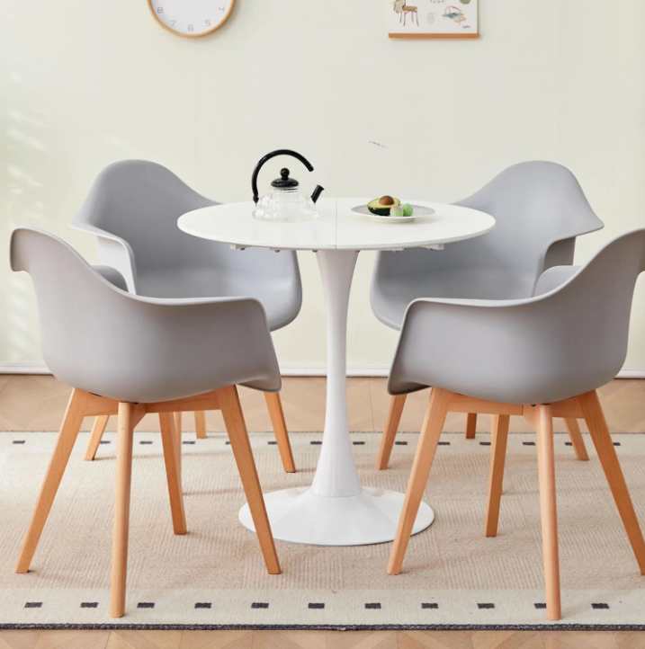 Set van 2 Kunststof Eetkamerstoelen – Armleuningen & Beukenhouten Poten, Modern en Comfortabel