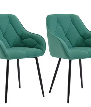 Set van 2 Velvet Eetkamerstoelen – Met Armleuningen & Metalen Poten, Ergonomisch en Comfortabel