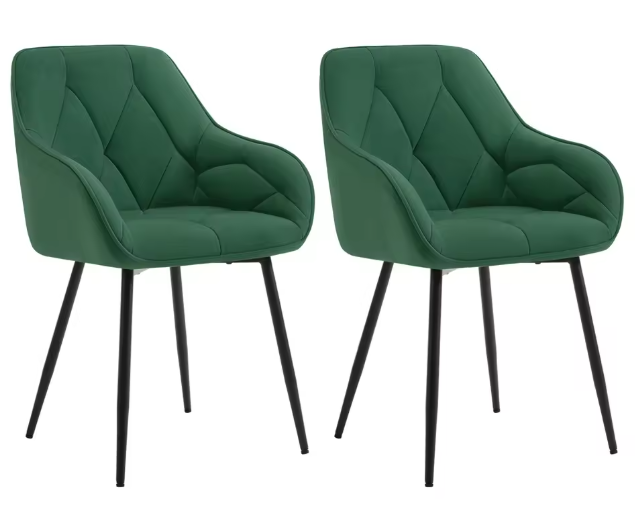 Set van 2 Velvet Eetkamerstoelen – Met Armleuningen & Metalen Poten, Ergonomisch en Comfortabel