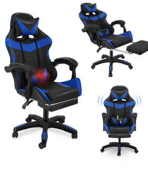 Massage Gamingstoel met Voetsteun – Ergonomisch Ontwerp, Verstelbare Rugleuning & Lendensteun